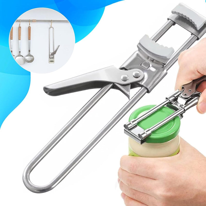 roestvrijstalen dekselopener, 2 stuks, roestvrij staal, instelbare multifunctionele blikopener, antislip, voor senioren, werkbesparende blikopener voor senioren, artritis (zilver)