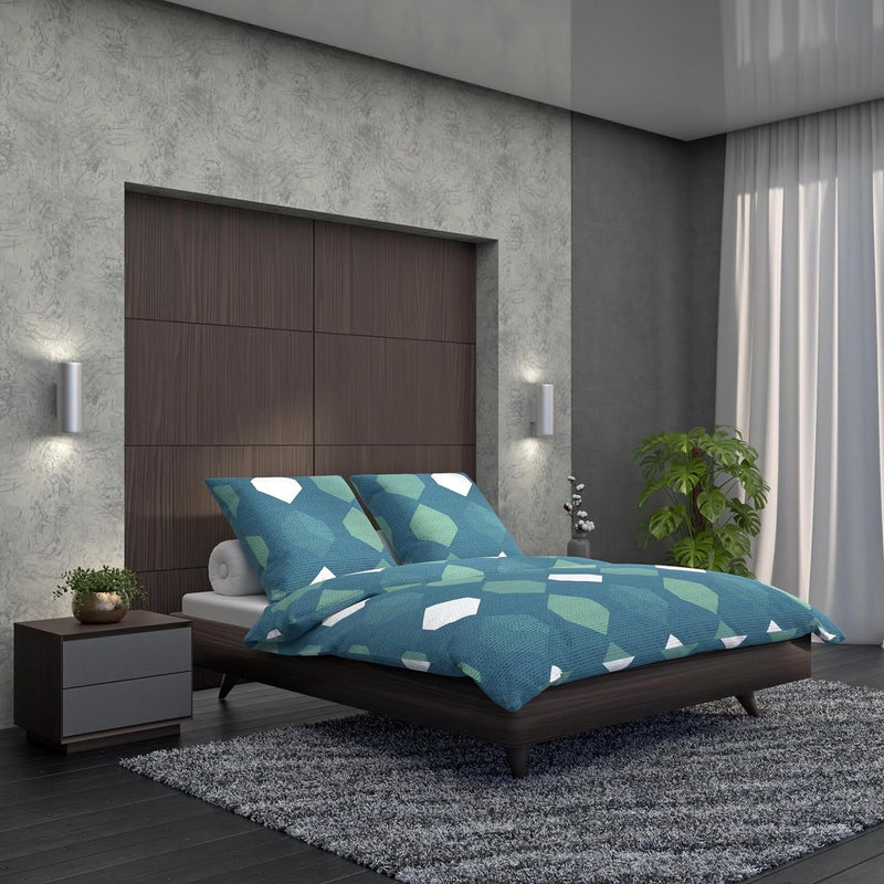 Beddengoed 135 x 200 cm, katoen, beddengoed voor het hele jaar, groen geometrisch premium