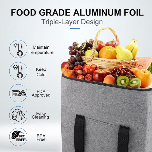 Grote opvouwbare koeltas, 20 liter, opvouwbare boodschappentas met 2 koelboxen, grijze picknicktas met isolatie voor kamperen, levensmiddelentransport, thermotas voor grillen, vissen,