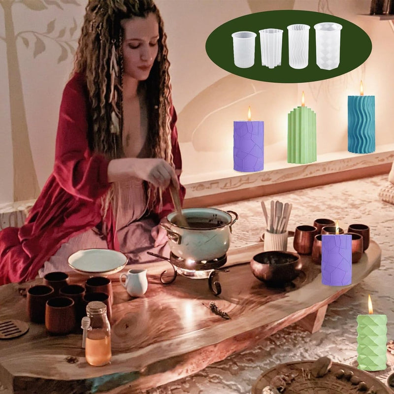 Kaarsenvorm Siliconen 4-delig, Kaarsenvormen voor gietset, 3D DIY Kaarsen Siliconenvorm Kaarsengietvormen voor handgemaakte zeep, geurkaarsen, knutselornamenten, kaarsen DIY-vormenset