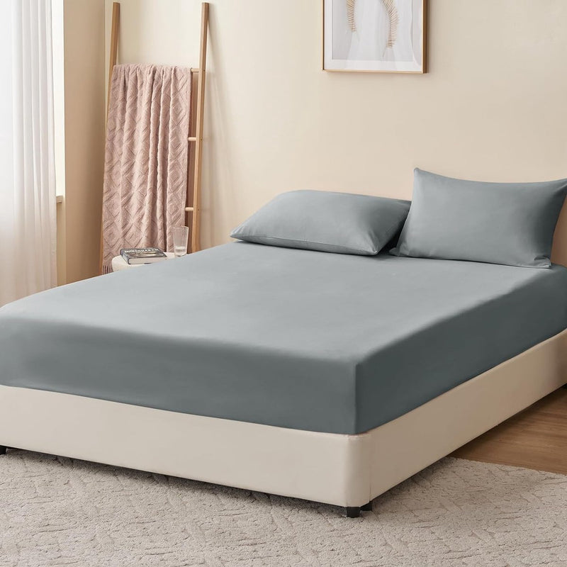 Hoeslaken, 90 x 190 cm, grijs, voor boxspringbed, 90 x 190 cm, hoeslaken, dekbedovertrek, microvezel beddengoed, bedlaken, overtrek 90 x 190 cm, matrashoogte 30 cm, lichtgrijs, bed fitted sheet