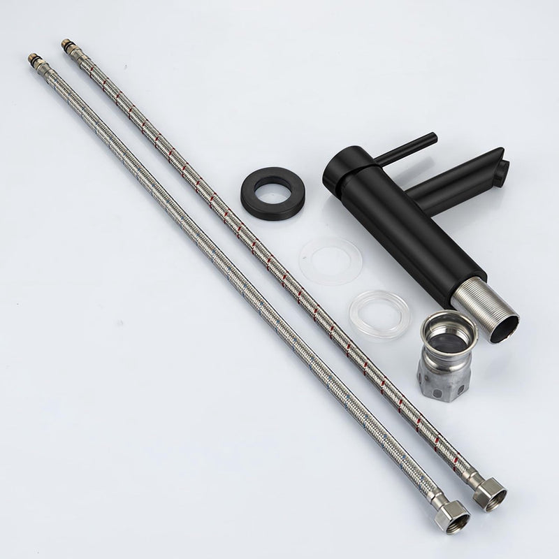 Hoge Zwarte Badkamerkran, Elegante Stijl Kraan Wastafel Voor Badkamer, Roestvrij Staal Eengreepsmengkraan Keramische Klep Wastafelmengkraan