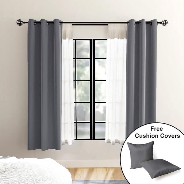 Kamerverduisterende verduisteringsgordijnen (2 panelen met 2 kussenslopen) Effen voor slaapkamer en woonkamer, lichtblokkering, koude- en warmte-isolatie, 44 x 54 inch - middengrijs