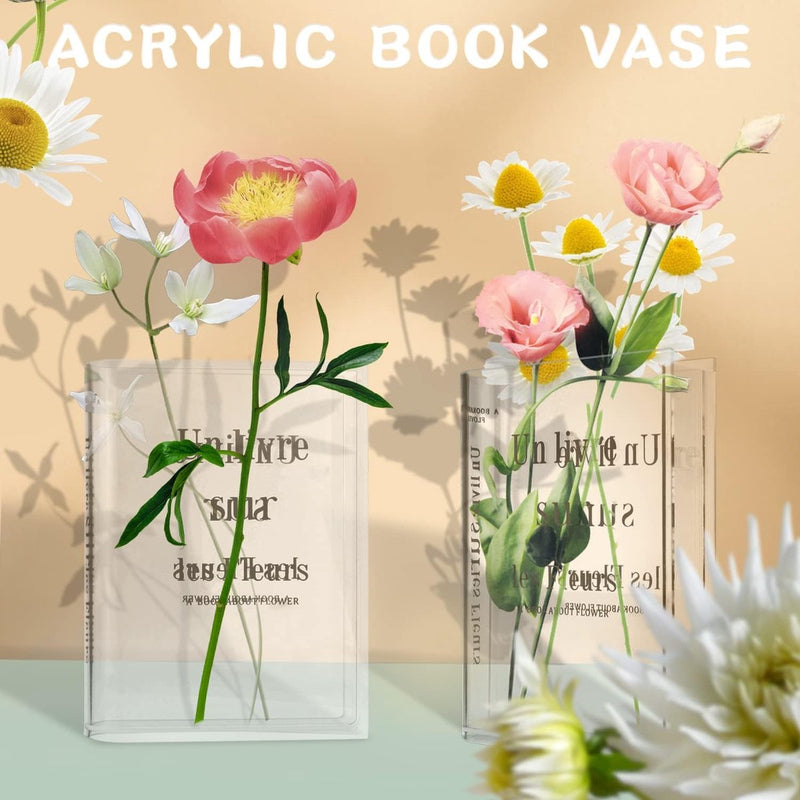 Vaas, tulpenvaas, boekenvaas, acryl, boekbloemenvaas, transparant, doorzichtige handgemaakte vaas voor bloemstukken, woondecoratie