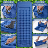 Zelfopblazende slaapmat, campingluchtmatras met voetperspomp en kussen, opblaasbare slaapmat voor buiten, ultralicht waterdicht voor wandelen, buitenshuis, kamperen, reizen 195 x 65 x 12 cm - blauw