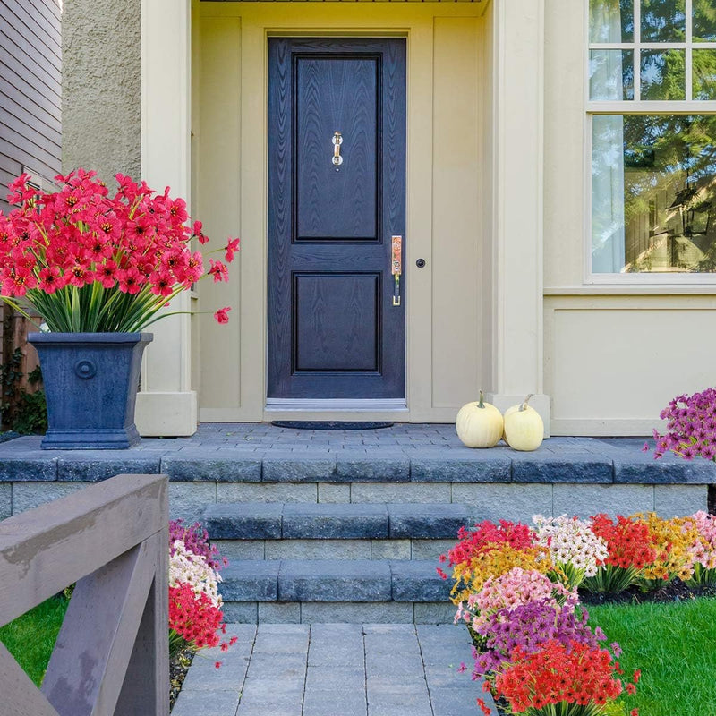 Kunstbloemen 16 bundels voor buiten, UV-bestendig, nepbloemen, vervaagt niet, faux kunststof, groenery, struiken, tuin, veranda, vensterbox, decoratie (roze)