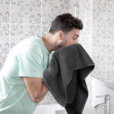 6 stuks badstof handdoeken 50 x 100 cm met ophanglus, medium handdoeken 100% katoen, zachte en absorberende handdoekenset (grijs)