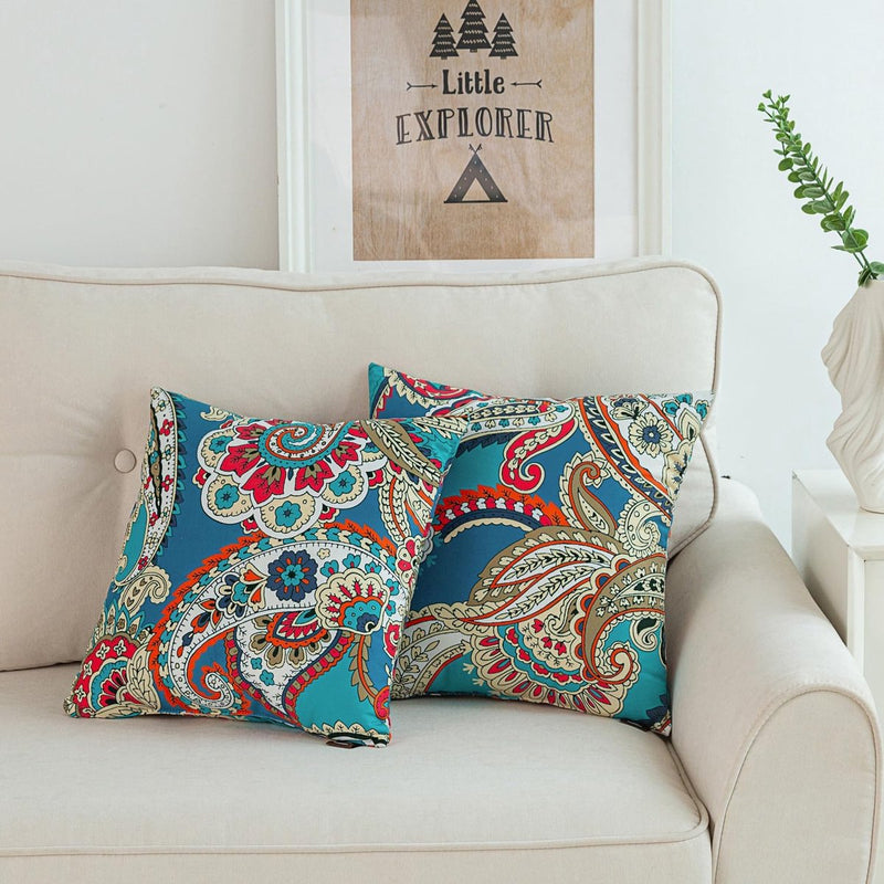 2-pack decoratieve kussensloop binnen buiten huisdecoratie woonkamer slaapbank (45x45cm, blauwe trompetbloemen)