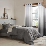 Voile gordijnen met kleurverloop, transparant gordijn, kort, tule gordijn met oogjes, in zwart-wit, kleurverloop, 160 x 140 cm (h x b), modern, voor kinderkamer, woonkamer, slaapkamer, set van