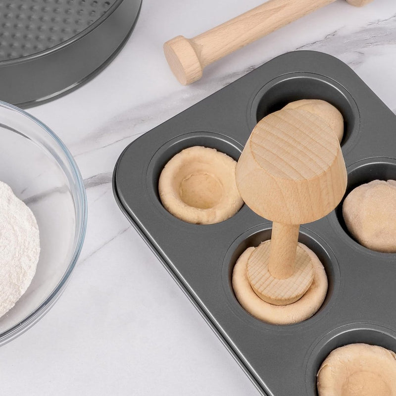 Aardappelstamper hout [3 maten] - dubbelzijdige kruidenstamper voor zuurkool, taarten, deeg, mini-eier- en cheesecakes - voedselveilig bakken accessoires voor het persen en vormen