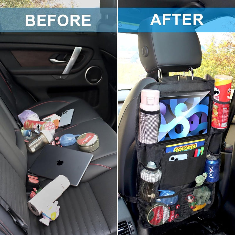 Auto-rugleuningbescherming en organizer, waterdicht en onderhoudsvriendelijk, Oxford-doek, autostoel, organizer, zwart, 2 stuks