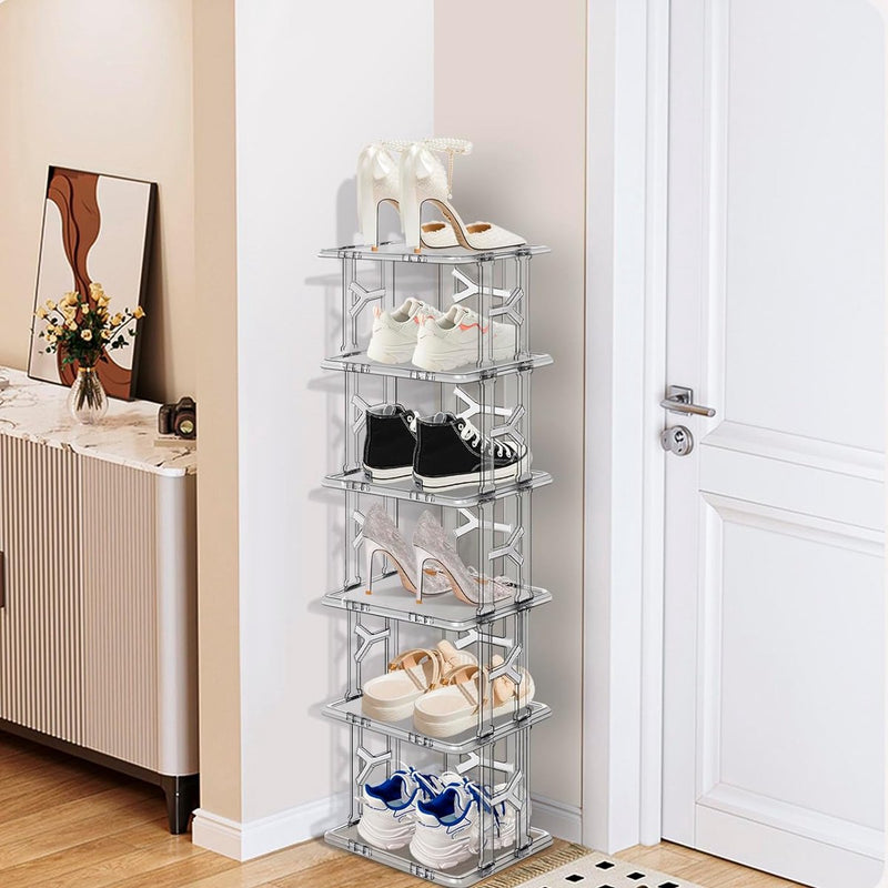 Schoenenrek 8 niveaus Schoenenrek, verticale kast Houten schoenenstandaard Smalle schoenopslag Ruimtebesparend Stapelbare schoenenstandaard voor hal Slaapkamer Keuken Entree (grijs 14 niveaus)