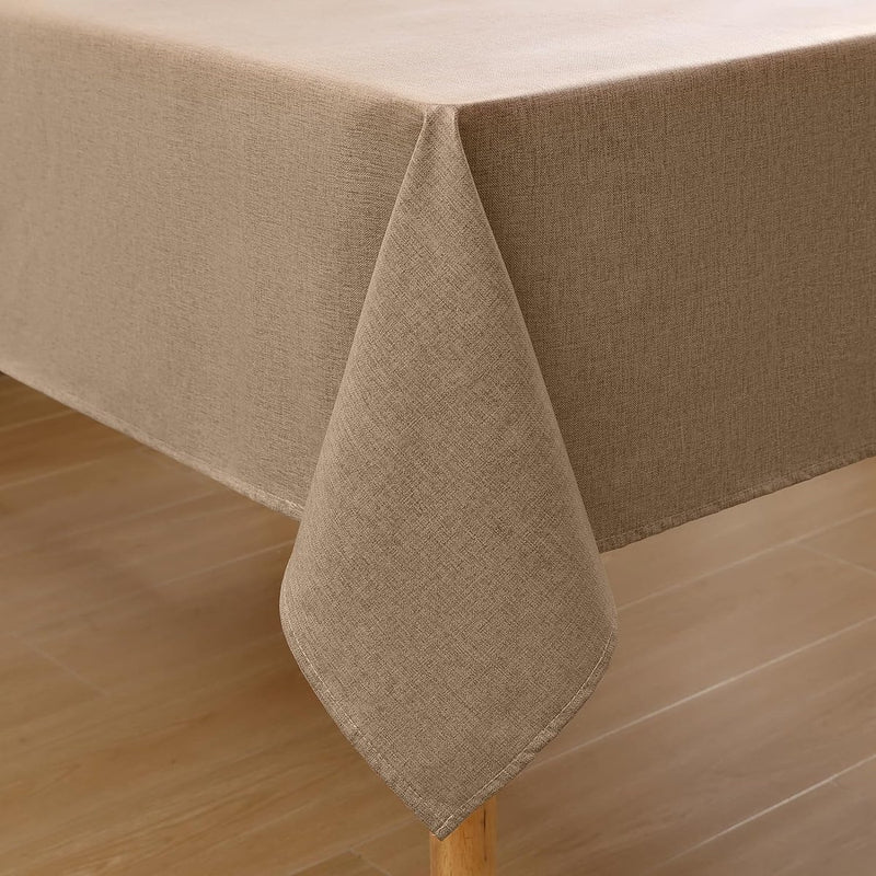 Tafelkleed in linnenlook, afwasbaar, lotuseffect, rechthoekig, 140 x 140 cm, tafelzeil, waterafstotend, tafellinnen, vlekbescherming, lichtbruin