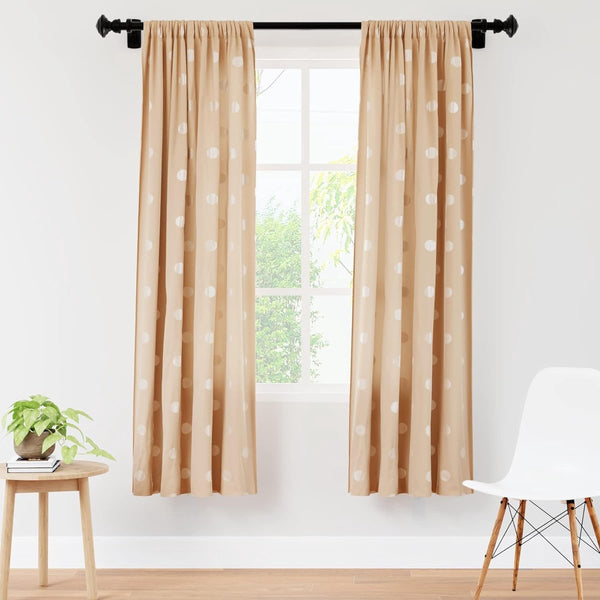 Polyester semi-transparante bedrukte gordijnen met striksluiting aan de achterkant, 140 x 183 cm (6 ft), Dollar Beige, 2 stuks, krimpt niet en wasbaar in de machine