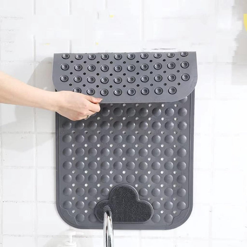 Douchematten voor douche binnen, TPE-materiaal, badmatten, met 166 sterke zuignappen, 40 x 70 cm badmatten, voetmassagegedeelte, antislip douchemat (grijs)