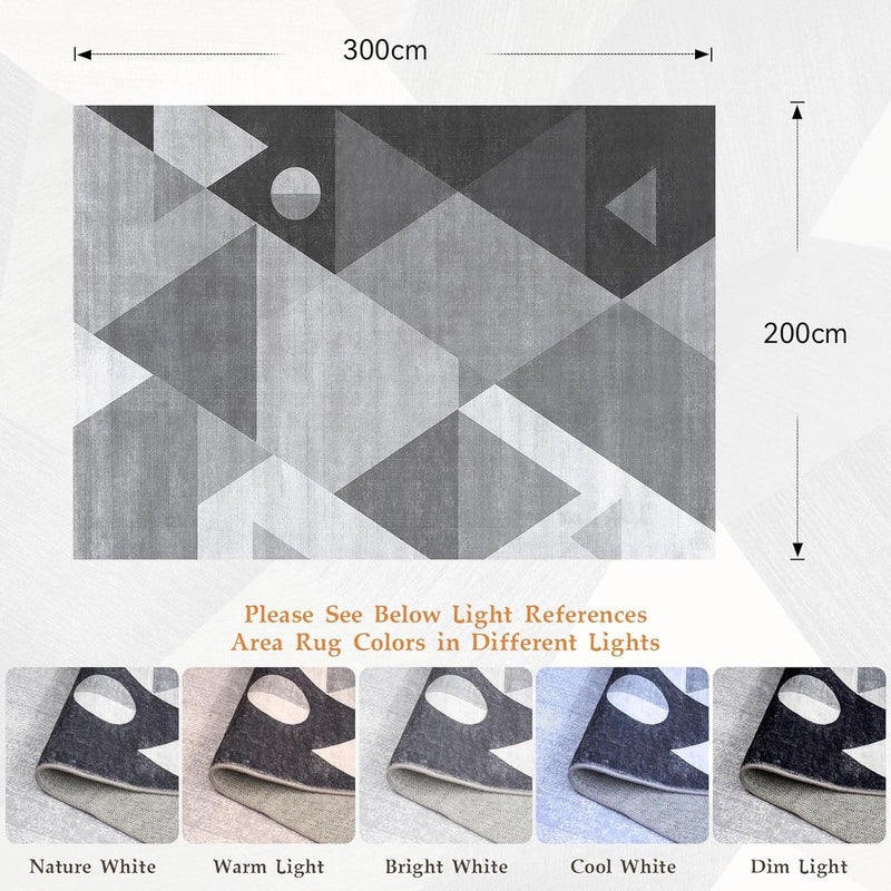 Modern woonkamertapijt, wasbaar, laagpolig tapijt, slaapkamer, wollig, antislip, tapijt, eetkamer, tapijt, geometrisch tapijt, 200 x 300 cm, grijs