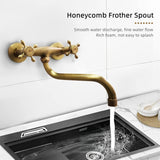 360° draaibare wandmontage keukenkraan, messing antiek dubbele hendel wandarmatuur retro wandkraan spoelbakarmatuur voor keuken zwembad badkuip
