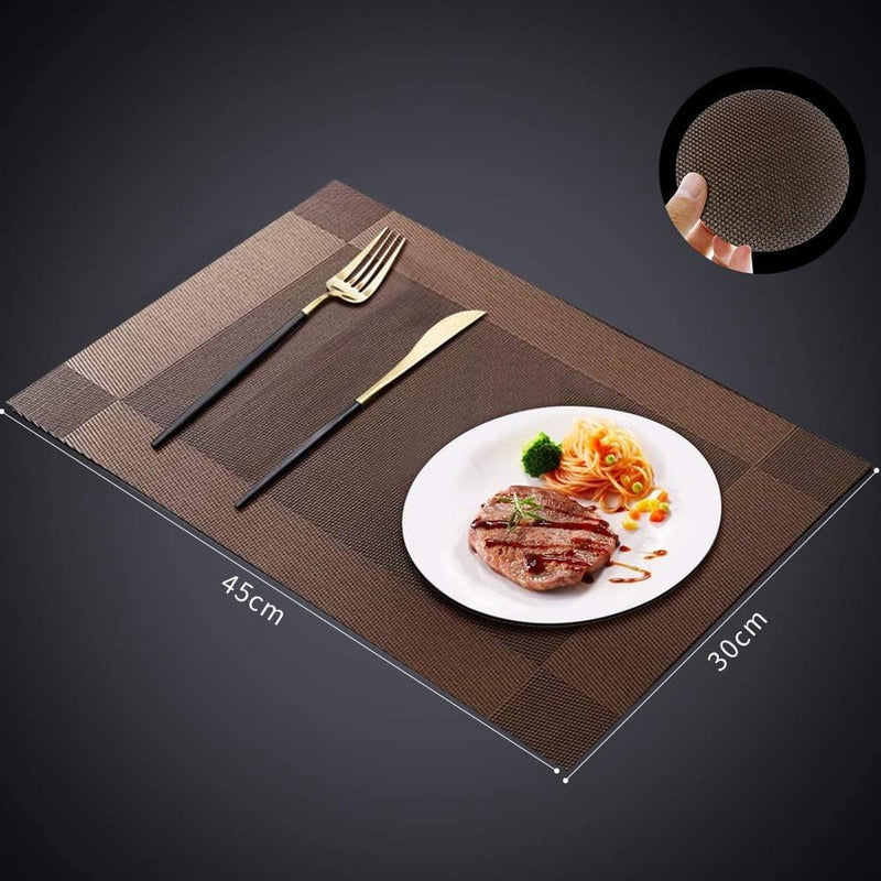 Placemats set van 6 antislip wasbaar PVC scheurbestendig hittebestendig placemats voor thuis restaurant eettafel 45 x 30 cm bruin