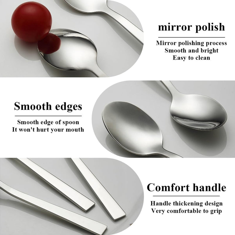 Zilveren soeplepel, 12 stuks, roestvrijstalen tafellepel, soeplepel, dessertlepel, geschikt voor dagelijks gebruik en alle soorten bijeenkomsten, vaatwasmachinebestendig