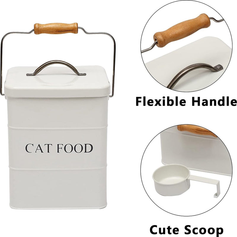Kattenvoer bewaarpot, met deksel en lepel, kattenvoercontainer, droogvoercontainer, voorraadpot-wit