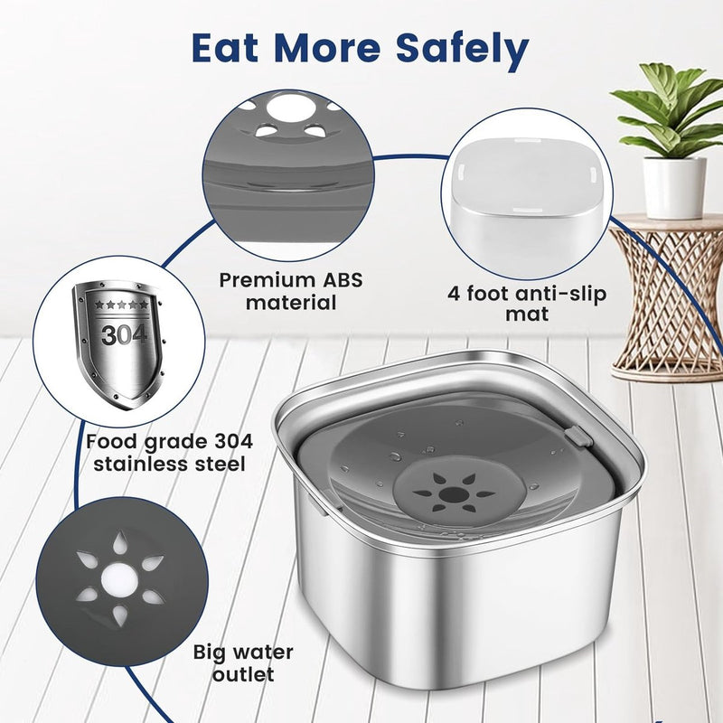 Waterbak Hond Zonder Kwijlen Roestvrij Staal 3L Drinkbak Hond Anti Schlabber Waterbak voor Honden Hondenbak Lekvrij