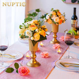 2 stuks gebloeide metalen trompetvaas, elegante vaas met middenstukken voor bruiloftsfeesten, 23,2 cm hoog, kunstbloemstukken voor het jubileumfeest