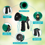 8 sproeikoppen, flexibel, licht, robuust en 10 m lang, knikvrij, lekvrije waterslang, tuinslang met 15 mm aansluiting, groen