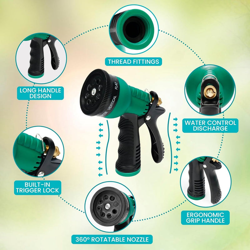 8 sproeikoppen, flexibel, licht, robuust en 10 m lang, knikvrij, lekvrije waterslang, tuinslang met 15 mm aansluiting, groen