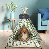 Tipi tent voor huisdieren, kattentent van katoenen linnen, hondentent, afneembaar en wasbaar, huisdierentent met kussen, huisdiertent, wegklappen, meubels, 60 x 60 x 70 cm