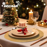 Set van 6 ronde gevlochten placemats, afwasbaar, goud, rond, wasbaar, hittebestendig, voor Kerstmis, bruiloft, feest, keuken, decoratie, 38 cm