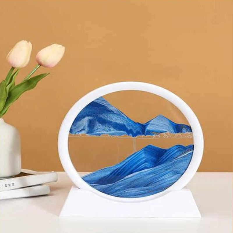 Zandfoto's voor draaien, 3D Zandloper - Zandfoto Geschenken Zandloper Decoratie 3D Zandloper Diepzee Zand Landschap Esthetisch voor Kantoor Woonkamer Bureau Volwassenen Kinderen (Blauw, 7 inch)