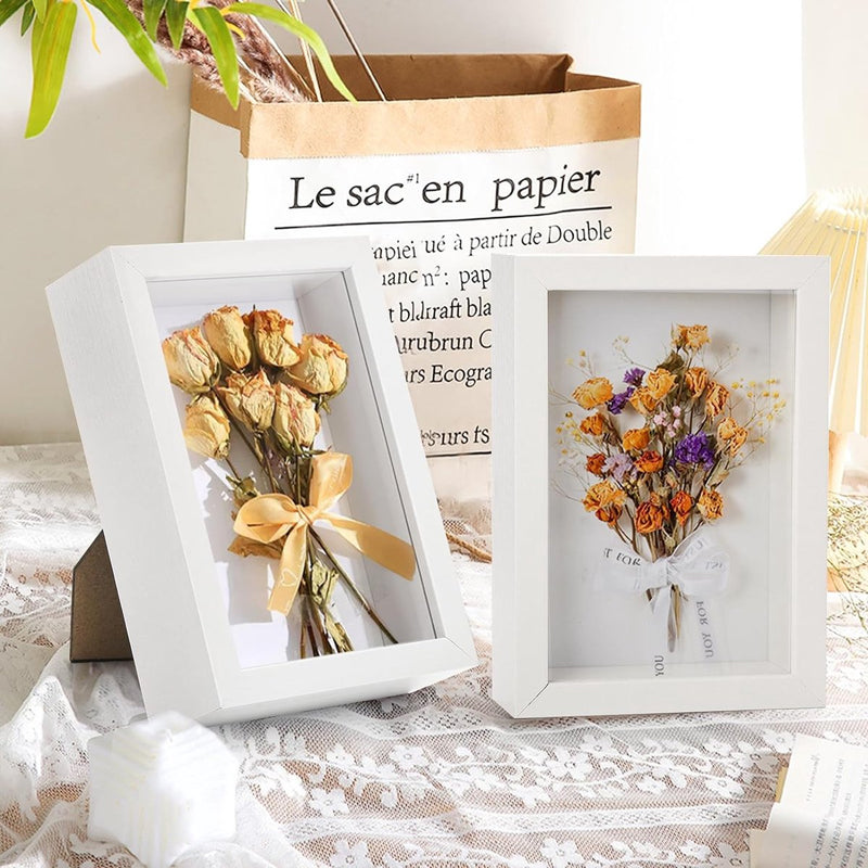 6 stuks schaduwdozen van 17 x 12 cm, kleine houten lijsten, 3 cm diepe fotolijsten voor gedroogde bloemen, doe-het-zelf knutselen, memorabilia, medailles en foto's, wit