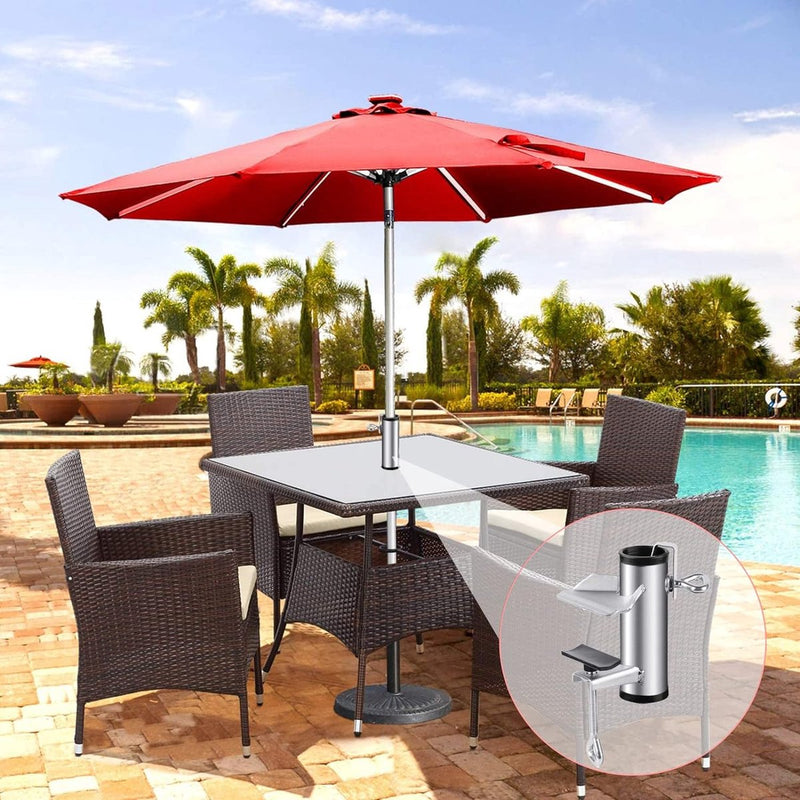 Parasolhouder voor balkon, instelbaar, parasol, balkonhouder, parasolstandaard van metaal, vaste clip, verzinkte parasolvoet, paraplustandaard, diameter 25-38 mm, voor balkon, terras, tafel,