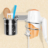 Föhnhouder roestvrij staal, haardrogerhouder zonder boren, zelfklevende houder, glanzend gepolijst roestvrij staal (föhnhouder)