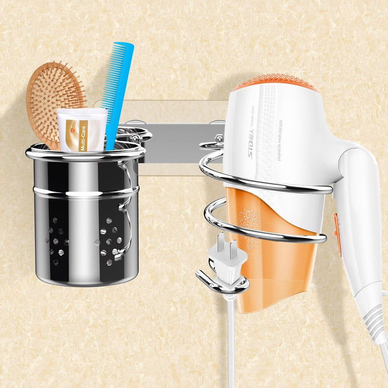 Föhnhouder roestvrij staal, haardrogerhouder zonder boren, zelfklevende houder, glanzend gepolijst roestvrij staal (föhnhouder)