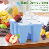 Siliconen ijsvormen, ijslollyvormen set met 6 holtes, ijsvormen, BPA-vrije ijsvormen met handvat, herbruikbare ijsvorm van voedingskwaliteit voor kinderen en volwassenen, doe-het-zelf