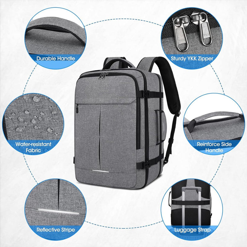 Reisrugzak voor heren en dames, handbagage, rugzak, vliegtuig, grote laptoprugzak, 17 inch, waterdichte dagrugzak, weekendrugzak, zakelijke rugzak