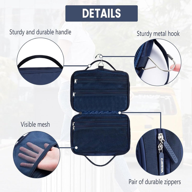 Toilettas voor mannen en vrouwen, hangende toilettas, waterdichte make-uptas voor op reis, BT03-marineblauw