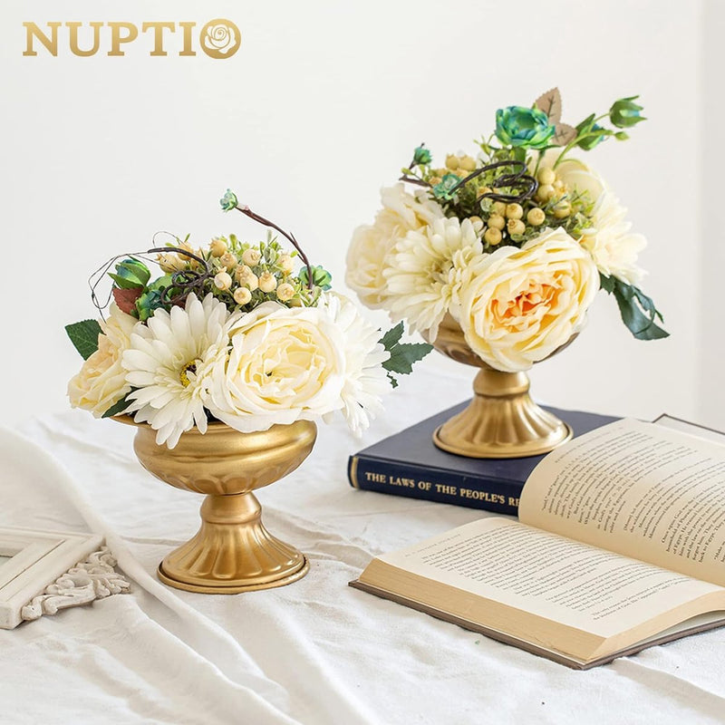 2 stuks mini-formaat metalen urn plantenbak elegante bruiloft centerpieces vaas voor bruiloftsdecoratie, 12,6 cm hoge trompetvaas bloemenhouder voor jubileumfeest tafeldecoratie Kerstmis