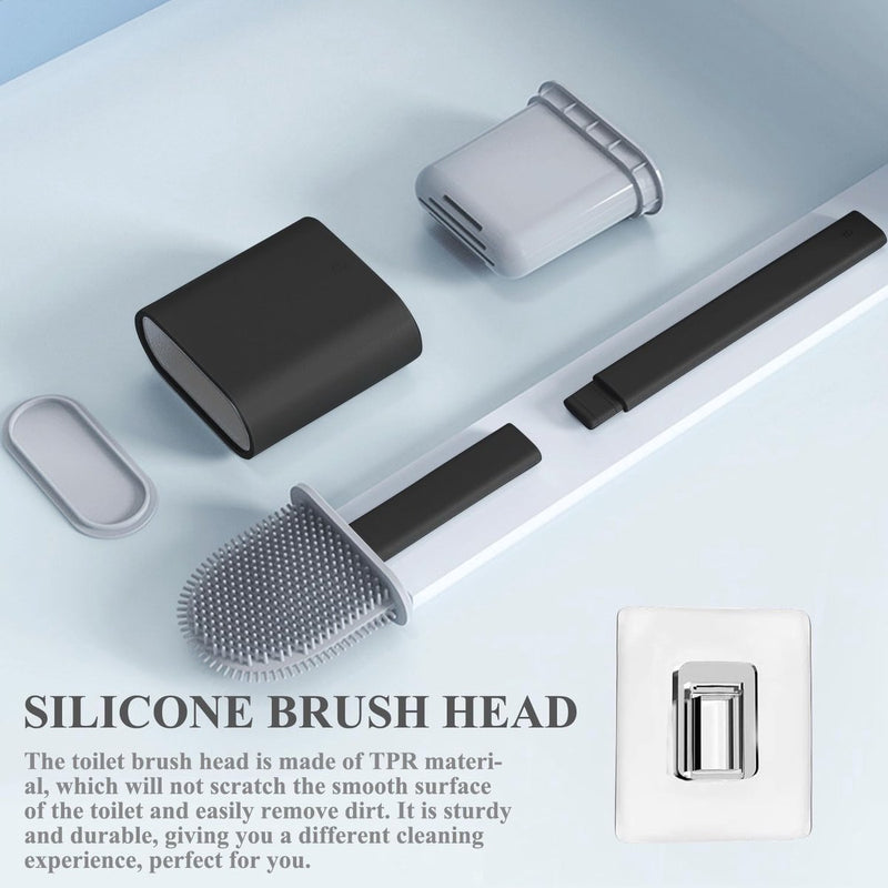 Siliconen toiletborstel met platte en flexibele kop, toiletborstels en houder, zwart, toiletborstel Siliconen toiletborstel voor badkamer en toilet