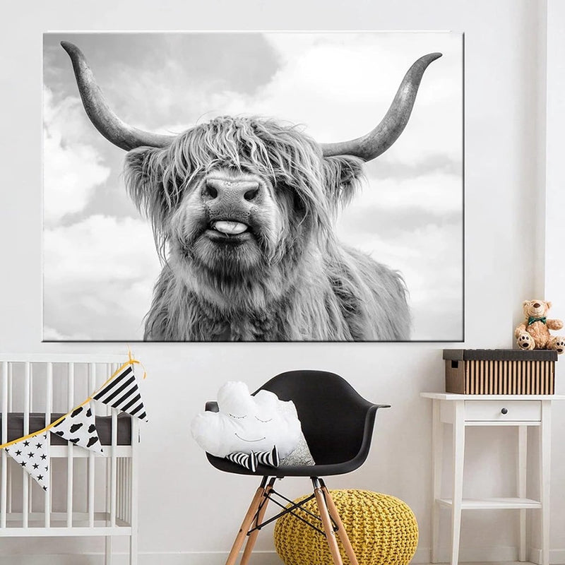 Nordic Highland koe canvas foto's, wandprint schilderij Schotse hooglanden koe prints wandschilderijen, moderne hooglandrundvlees muurkunst poster woonkamer decoratie, geen lijst (50 x 70 cm)