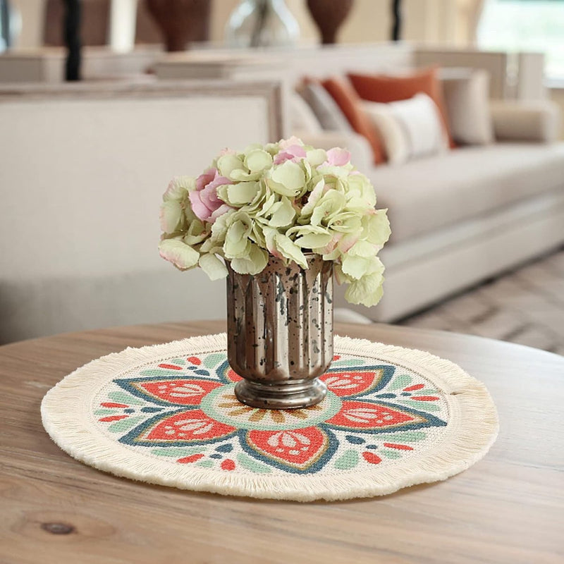 Placemats, set van 4, rond, geweven placemats, onderzetters, hittebestendige placemats, antislip, onderzetters voor keuken, eetkamer, bruiloft, boerderij, tafeldecoratie, veelkleurig