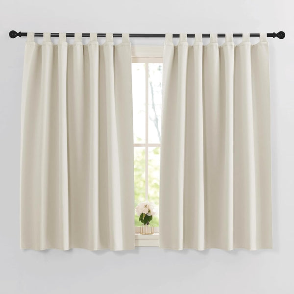 gordijnen keuken modern lusgordijn set van 2 H 145 x B 140 cm raamgordijnen met lussen gordijn ondoorzichtig keukengordijnen black-out Curtain, lichtbeige