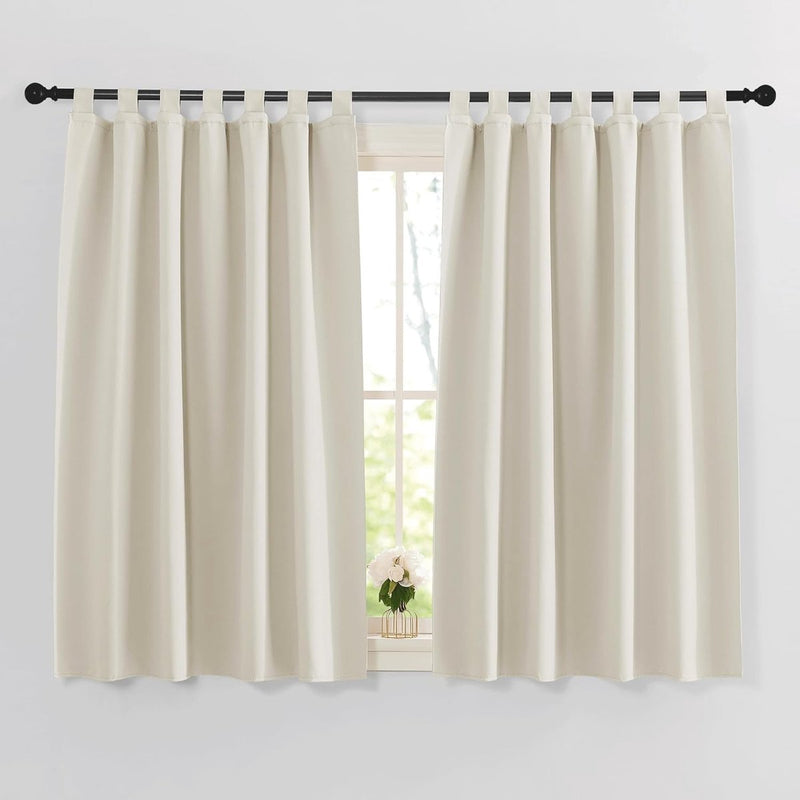 gordijnen keuken modern lusgordijn set van 2 H 145 x B 140 cm raamgordijnen met lussen gordijn ondoorzichtig keukengordijnen black-out Curtain, lichtbeige