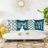 Kussensloop 45 x 45 cm, set van 4 decoratieve kussens, linnen kussenslopen, geometrisch patroon, kussenhoezen voor bank, slaapkamer, bank, outdoor, kussen, 45 x 45 cm, blauwgroen