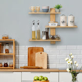 Wandrek, hout, 3-traps rustiek, zwevend rek, houten rek voor keuken, kinderkamer, badkamer, woonkamer, slaapkamer