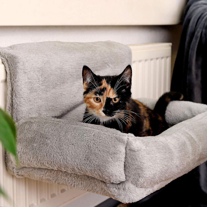 Kattenbed voor bevestiging aan de radiator, kattenhangmat, kleur naar keuze, grijs