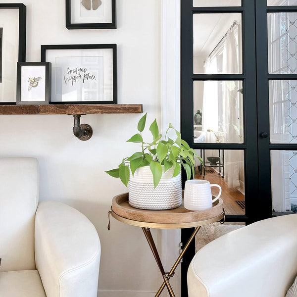 Kleine geweven katoenen opbergmand voor handdoeken in de kinderkamer, plankmand op kantoor, D24 x H18 cm