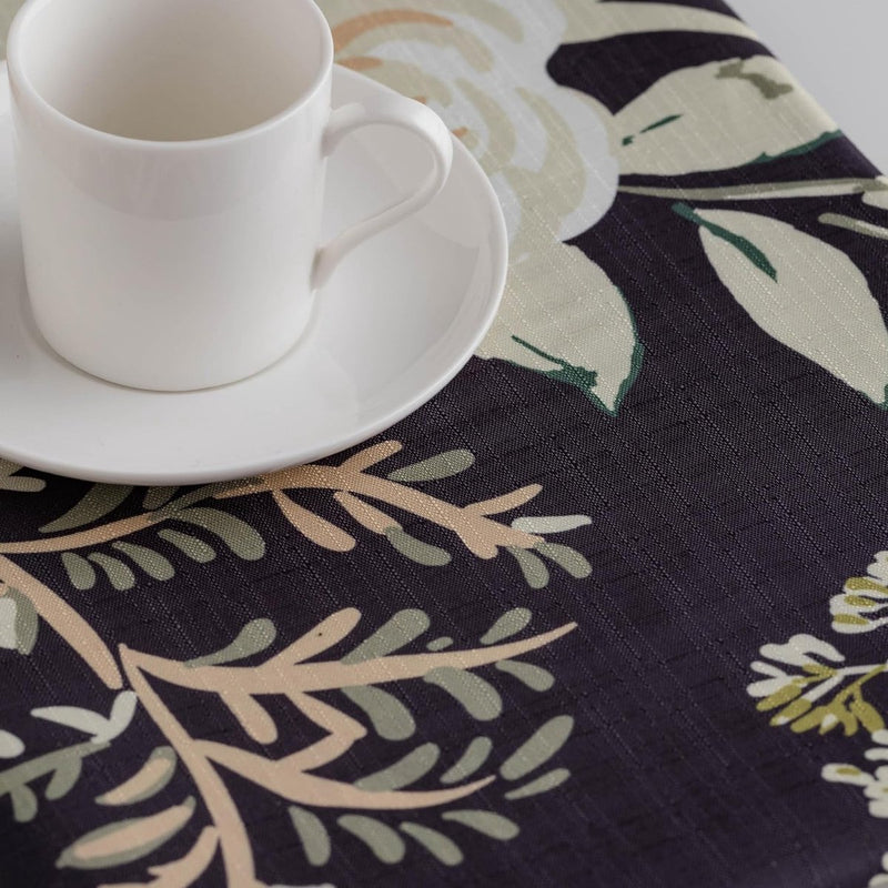 Tafelkleed Patels, 110 x 160 cm, tafelkleed, afwasbaar, modern bloemenpatroon, zwart