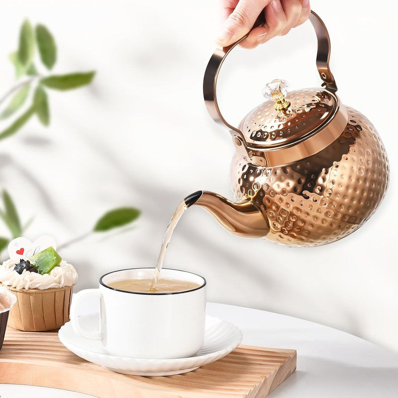 1200 ml theepot / koffiepot, roestvrij stalen theepot met zeefinzet - fijne roestvrijstalen infuser om losse bladeren thee te zetten (brons)